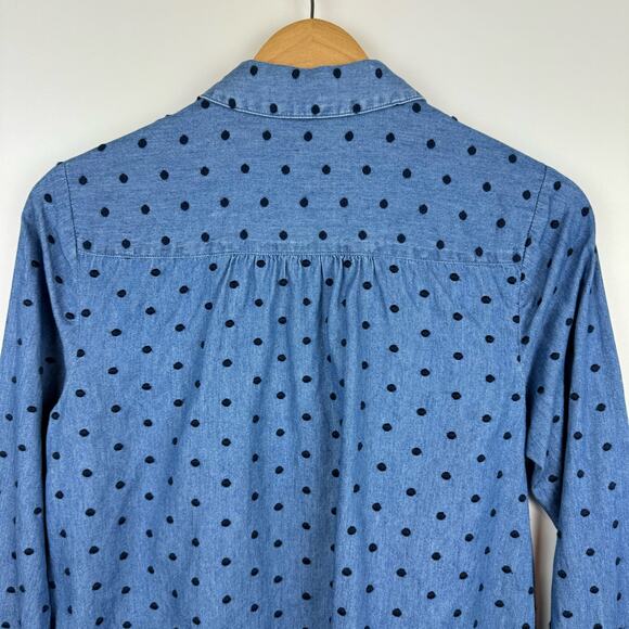 J Jill Denim Womens Button Up Shirt in Westerly Wash/Navy Blue Polka Dot Sz XS - Picture 8 of 16